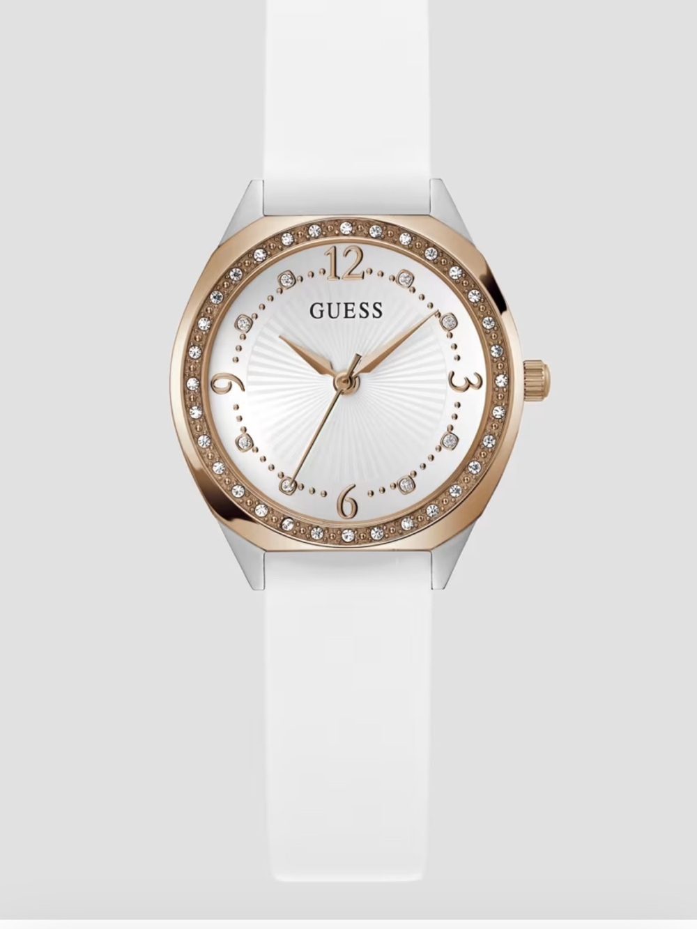 Guess Rose Gold-Tone and White Analog Watch